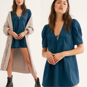 Free People adelle babydoll mini dress in light blue